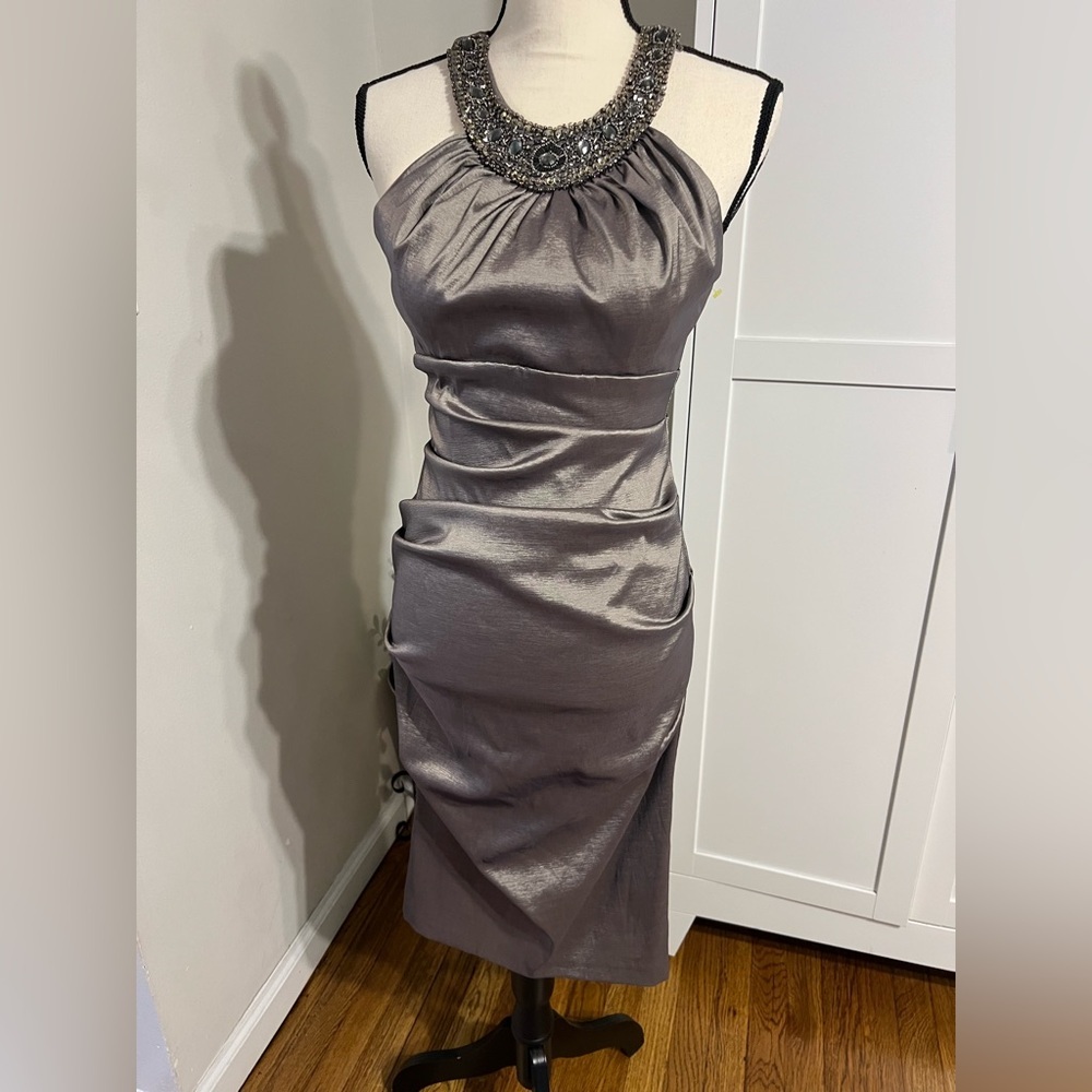Cache Metallic Gray Midi Dress